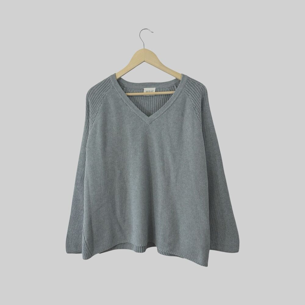 Wrap London 14 US Sweater Pullover V-Neck Cotton Long Sleeve Womens READ